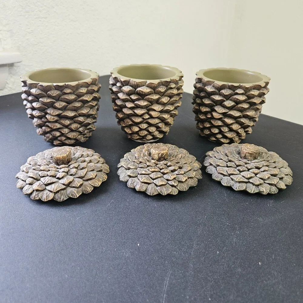 Decorative Resin Pinecone Trinket Boxes Set of 3 Cabin, Rustic, Woods Decor